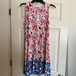 LOFT Floral Midi Dress - Red and Blue